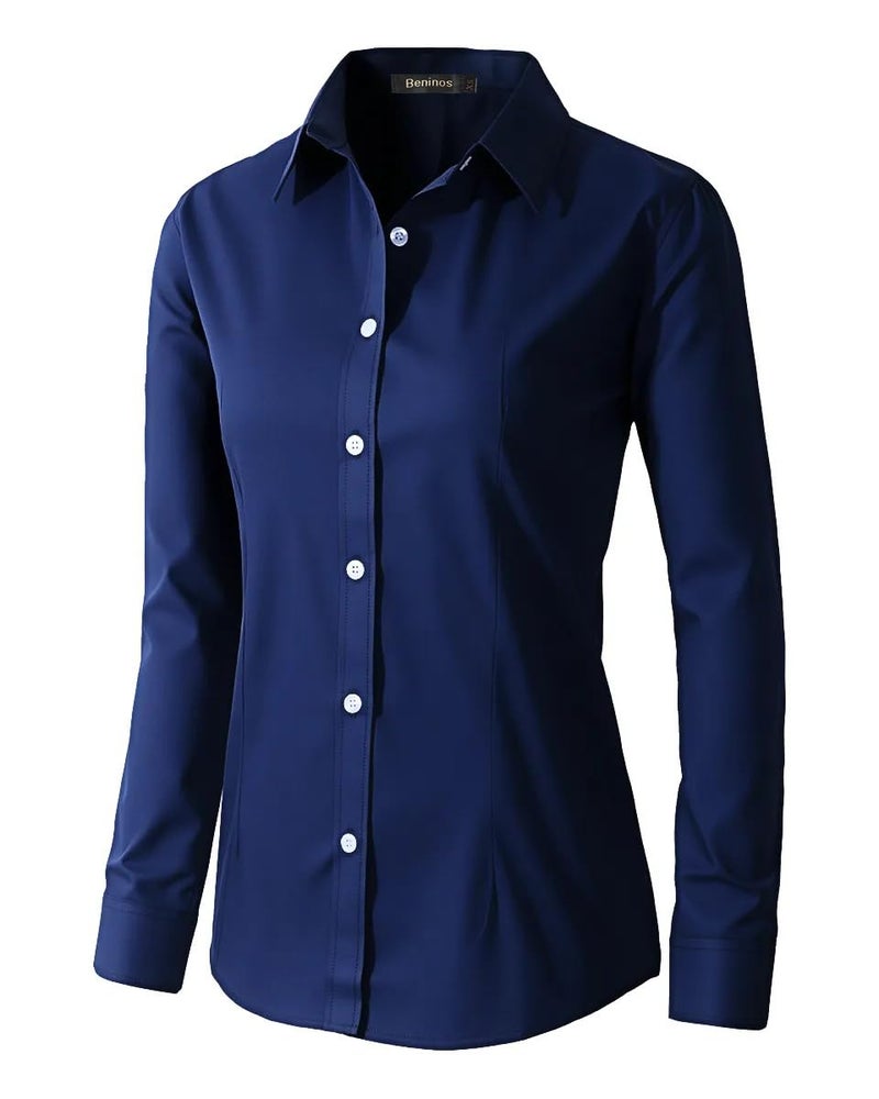 Beninos Women's Formal Work Wear Simple Shirt (225 Navy, S) - Image 1